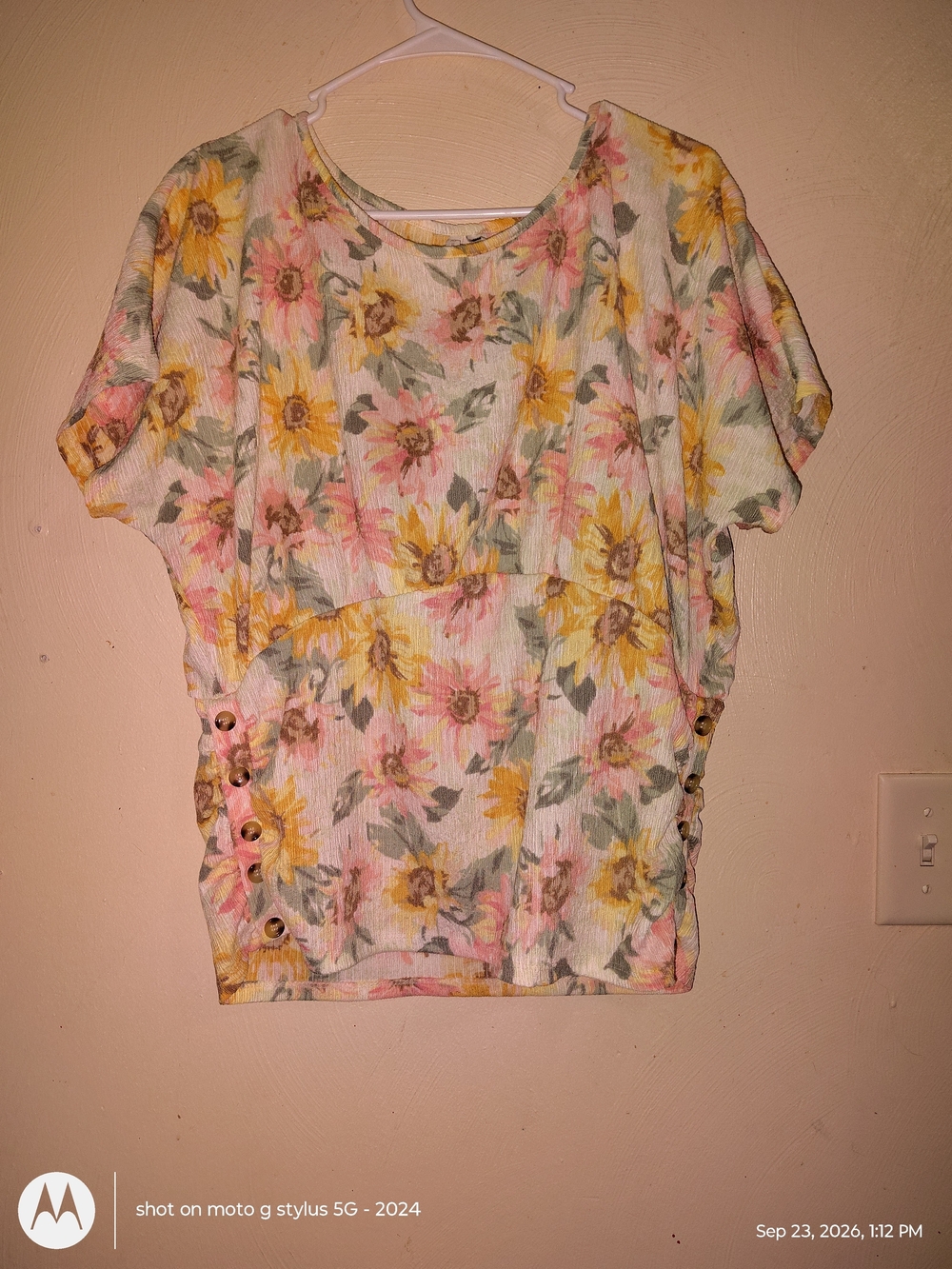 Cato Floral Short-Sleeve Tunic in Yellow, Pink & Green